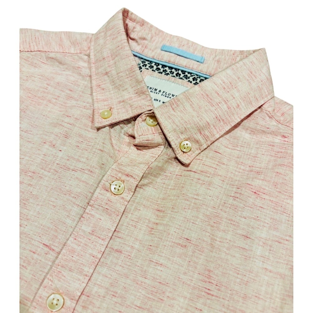 Denim & Flower Ricky Singh Mens Small Pink Slub Short Sleeve‎ Button Down Shirt